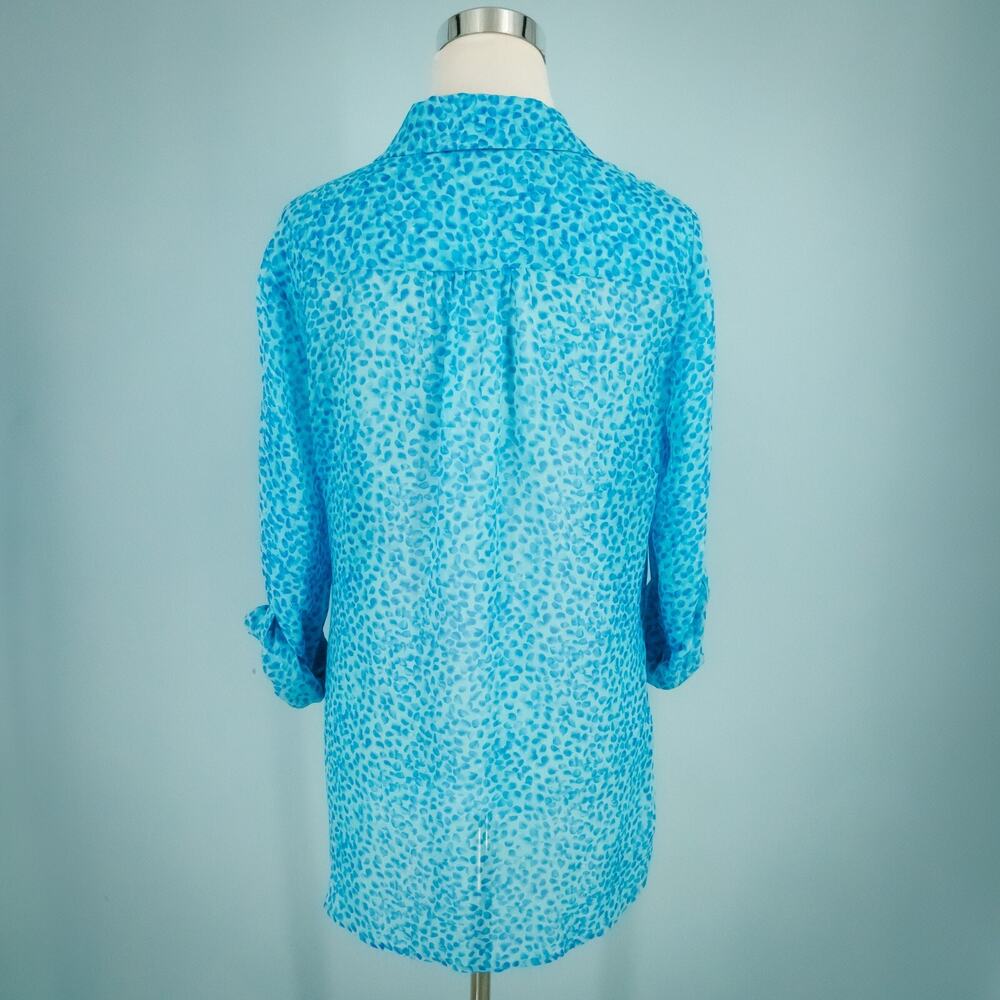 Diane Von Furstenberg Size 8 Blue Print Lorelei Two Collared Button Front Down T - Picture 3 of 9